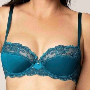 Lise Charmel Splendeur Soie Silk Demi Cup Bra in Splendeur Cyan. 36 D